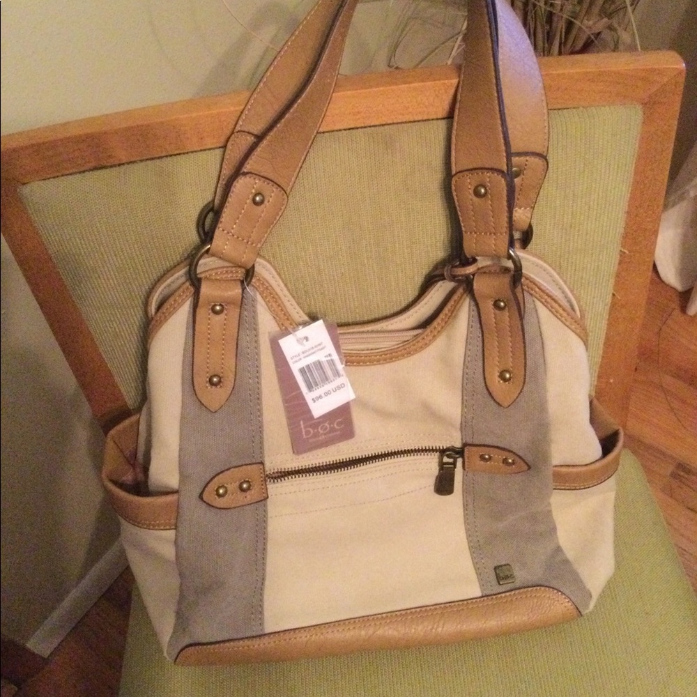 NWT b.o.c. Linen and leather hobo bag